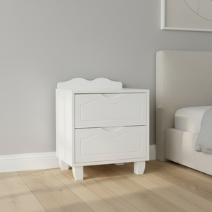 Table de chevet moderne blanche à 2 tiroirs pour enfants, tiroirs à glissière fluide, construction en bois écologique - Product Image 1
