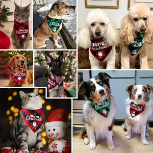 Merry Christmas <b>Pet</b> Bandana Custom Printed Triangular Scarves Adjustable Holiday <b>Accessories</b> Bulk - Product Image 3