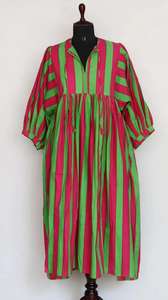 Vestido midi de algodón con estampado a mano a rayas |   Estilo Bohemio - Product Image 2