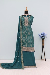 Elegante Viscosa Jacquard Shalwar Kameez Santoon Bottom Chinon Seda Dupatta Con Multi-Hilo Jari Bordado Invierno Indio - Product Image 3