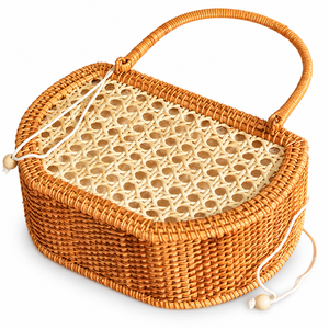 Bolso de Playa Hecho a Mano de Alta Calidad con Forro de Algodón, Estilo Vintage, Cierre con Lazo, Bolso de Ratán Vietnamita para Mujer, Tamaño y Logotipo Personalizables - Product Image 1