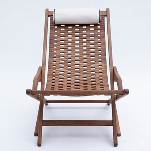 Chaise longue de jardin en bois, chaise de plage pliable, chaise inclinable réglable, chaise de terrasse avec coussin - Product Image 4