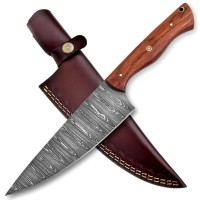 Couteau de chef de camping OEM, 12 pouces, design multi-usages, acier Damas de qualité industrielle, lame droite à pointe tombante