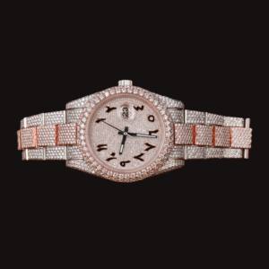 Montre de luxe haut de gamme à boîtier rond avec chiffres arabes, sertie de diamants Moissanite, bicolore, collection exclusive pour homme - Product Image 1