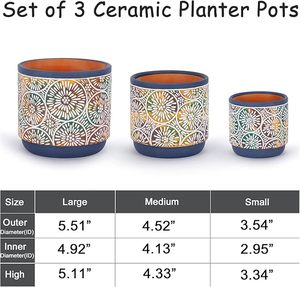 DeeCoo Ensemble de 3 pots de plantes suspendus en céramique rustiques avec trous de drainage, écologiques, légers, modernes, décoratifs, pour l'extérieur/l'intérieur - Product Image 6