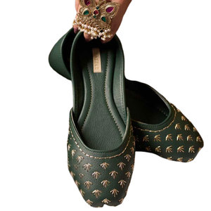 Laser-Cut Printed Anti-Slippery Calming Green <b>Khussa</b> Faux Leather Fashion Trend Customizable Design for All Seasons - Product Image 1