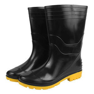 Unisex Black Rubber Factory Use <b>Work</b> Boots Steel Toe Leather Upper Breathable Lining <b>Waterproof</b> Yellow Outsole All Safety Shoes - Product Image 2