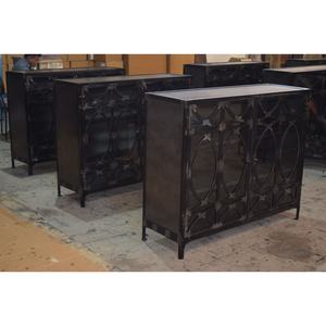 European Luxury Modern Traditional Convertible Metal <b>Sideboard</b> Cabinet Glass Panel Design for Dining Living Room - Product Image 5