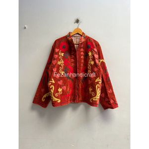Floral Embroidered Mandarin Collar <b>Velvet</b> Cotton Quilted <b>Jacket</b> Full Sleeve Winter Unisex Overcoat Boho Chic - Product Image 3
