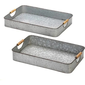 Bandeja de Servir Rústica de Metal Galvanizado al por Mayor con Asa Dorada, Bandeja Decorativa Ovalada de Hierro Galvanizado Resistente para Comida, para Hogar y Hotel - Product Image 6