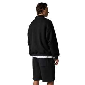 Conjunto de Sudadera Polo Negra de Algodón de Alto Gramaje y Pantalones Cortos para Hombre, Ropa Deportiva Urbana con Cuello Acanalado, Conjunto de Moda Deportiva - Product Image 6