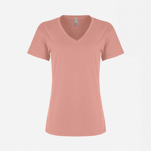 T-shirt femme en coton biologique de luxe 100% certifié GOTS, coupe classique, manches courtes, col en V, prélavé, doux, pour l'été - Product Image 1