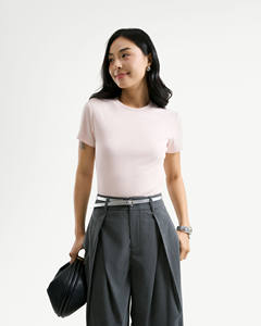 High Quality <b>Women's</b> Summer Slimme Crew Neck Casual Crop <b>T</b>-<b>shirt</b> Solid Color Cotton Fitted Fit Embroidered Breathable Quick Dry - Product Image 1