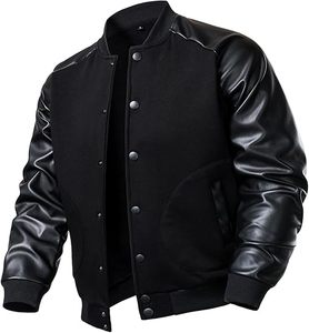 Chaquetas Varsity de Alta Calidad para Hombre, Cuello Alto Delgado, Ligeras, de Lana para Invierno, Mangas de Cuero, Diseño Exclusivo, Frente de Tela Lisa - Product Image 1