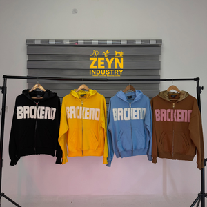 Sudadera con capucha vintage personalizada con cremallera, lavado ácido, bordado de lentejuelas e impresión digital - Product Image 1