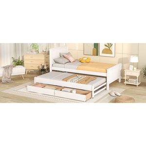 Lit plateforme double blanc avec lit gigogne et tiroirs - Product Image 5