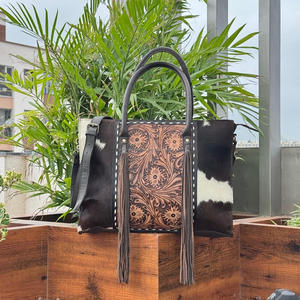 กระเป๋าสะพายคาดลำตัวแบบตะวันตกทำมือหนังแท้มีพู่ทำด้วยมือหรูหราแฟชั่นสำหรับผู้หญิงกระเป๋าโท้ทหนังวัวลายดอกไม้ - Product Image 4