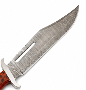 Cuchillo de Caza de Acero de Damasco con Hoja Serrada Tipo Drop Point, Mango de Madera y Funda de Cuero, Cuchillo de Supervivencia para Exteriores, DIY OEM/ODM - Product Image 3