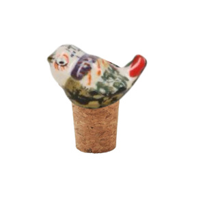 Ceramic Bird <b>Wine</b> Bottle Stopper with Cork Base Sealing Closure for <b>Wine</b> and Olive Oil Bottles Decorative Bar Accessory - Product Image 1
