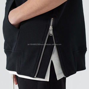 Oem Slim Fit Stringless <b>Hoodie</b> <b>Mens</b> Streetwear Summer Lightweight Side Slits Zipper <b>Sleeveless</b> Gym Crop Top Hoodies - Product Image 5