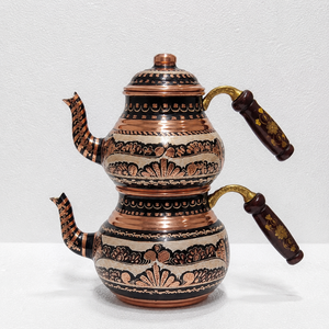 Handmade Turkish Copper <b>Tea</b> Pot <b>Set</b> Enamel Copper <b>Tea</b> Kettle Wooden Handle Traditional Teapot OEM ODM Wholesale Manufacturer - Product Image 2