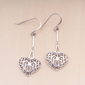 925 Sterling <b>Silver</b> Filigree Heart <b>Dangle</b> <b>Earrings</b> for Women Handmade Openwork Heart Drop Hook <b>Earrings</b> Fine <b>Silver</b> Jewelry - Product Image 3