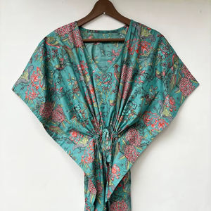 Nuevo y Elegante Kaftán con Estampado Animal, Cuello en V, Cierre con Cordón, Manga Corta, Corte Ajustado y Evase, de Algodón Suave Indio, con Encaje, Largo Completo, para Verano - Product Image 1