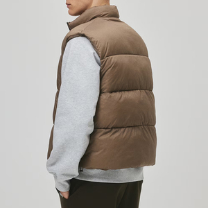 Chaleco acolchado de alta calidad para hombre, con cremallera, cálido para invierno, color marrón, talla grande, con logo frontal, relleno de algodón, para chicos. - Product Image 3