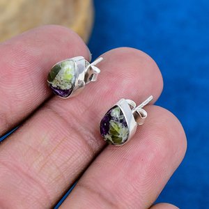 Natural Purple Stichite Gemstone Pear Shape Handmade <b>Stud</b> <b>Earring</b> 925 Sterling Silver - Product Image 3