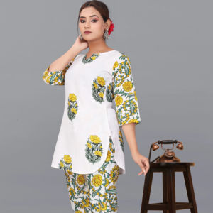 Bulk Wholesale White Green Printed Women Co ord <b>Set</b> Factory Price <b>Magic</b> Fabric 2 Piece Pant Suit Eco Friendly Round Neck - Product Image 1