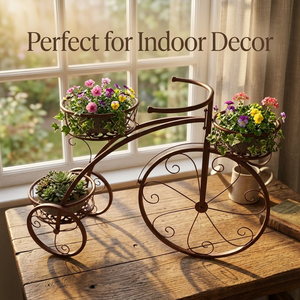 Bicycle Shape Iron <b>Plant</b> <b>Stand</b> | Eco-Friendly Hand Carved Traditional Indoor Outdoor Wall Mountable Home Garden Flower Pot Cart - Product Image 3
