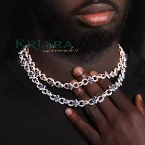 S925 Men's 14K/18K Gold Plated Lab Grown Diamond <b>Statement</b> <b>Necklace</b> Flower Link Chain Luxury Everyday Wear - Product Image 2
