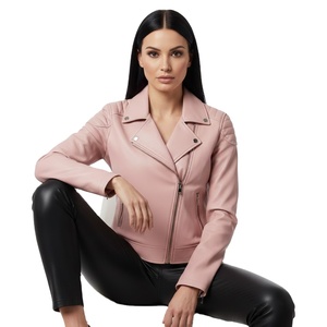Veste de moto en cuir rose sur mesure en gros, veste de motard en cuir véritable pour femmes, style biker, manteau pour femmes, approvisionnement en vrac en usine, service OEM - Product Image 1