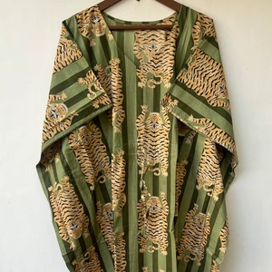 Nuevo Kaftán Naaz Textile Elegante de Encaje Casual con Estampado Animal, Cuello en V, Cierre con Cordón, Manga Corta, Corte Ajustado y Acampanado, de Algodón Suave Indio - Product Image 1