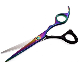 Ciseaux à cheveux en acier inoxydable pour barbier, ciseaux de salon pour droitiers, manche long, finition arc-en-ciel - Product Image 4