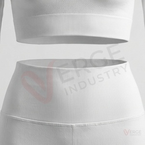 <b>Women</b> <b>White</b> Seamless Yoga Set 2 Piece Long Sleeve Turtleneck Crop Top High Waist Full Length <b>Leggings</b> - Product Image 5