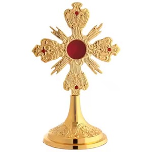 Monstranza de Latón de Cuatro Paneles con Detalles de Espejo, Decorativa para Mesa, Uso en Iglesia Católica - Product Image 3