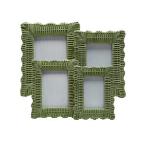 Wholesale Boho Rattan Picture Frame Handmade White Wicker Photo Frames With Scalloped Edges <b>Desk</b> Decorative Frame Display Set - Product Image 3