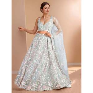 Stunning Sky-Blue <b>Sequins</b> Net Lehenga Choli Set with Dupatta for Women - Product Image 5