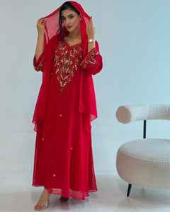 AWAIS HOUSE ชุดเดรสหรูหรา 2 ชิ้น สำหรับสตรีมุสลิม เรียบง่าย ผ้าชีฟองประดับลูกปัด ทรงเอไลน์ ยาวคลุมเท้า เหมาะสำหรับงานปาร์ตี้และงานแต่งงาน - Product Image 5