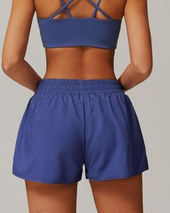 Shorts de sport décontractés pour femmes, double couche, pour yoga, fitness, gym, motif uni, haute élasticité, avec poche, course à pied, 100% coton - Product Image 6
