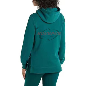 Sudadera con capucha para mujer Kourpur, de color sólido, de algodón tejido, de manga larga con bolsillos, informal, para otoño. - Product Image 3