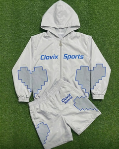 CLOVIX SPORTS Men Fashion Windbreaker Set <b>Zipper</b> <b>Jacket</b> with Shorts Lightweight Sportswear Tracksuit - Product Image 1