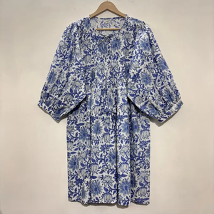 เดรสลำลองผู้หญิง ผ้าทอ 100% คอตตอน ลายพิมพ์ดอกไม้/สีพื้น แต่งโครงสร้าง แขนสั้น เอวทรงเอ็มไพร์ ทรงเบบี้ดอลล์ - Product Image 4