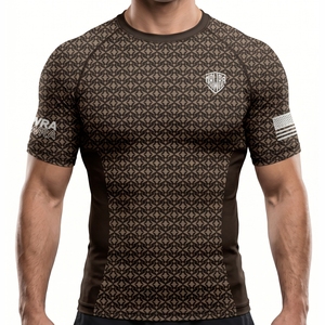 Maillots de compression personnalisés OEM à manches courtes pour hommes, extensibles dans 4 directions, sublimation, pour entraînement BJJ MMA Grappling, par Mawra MMA - Product Image 1