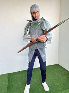 Armadura de Caballero de Acero Plateado, Pechera Completa con Protectores de Brazos, Capucha de Malla, Estilo Medieval Gótico, Disfraz de Cosplay - Product Image 2
