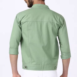 Men's Green Cotton Shirt <b>Jacket</b> Turn-down Collar Button Closure Casual Regular Length Spring Wear - Product Image 5