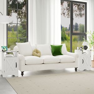 Farmhouse-Style <b>Rustic</b> Wooden Nightstand Tall <b>Bedside</b> <b>Table</b> with Electrical Outlets and Charging Station 2 Sets - Product Image 5