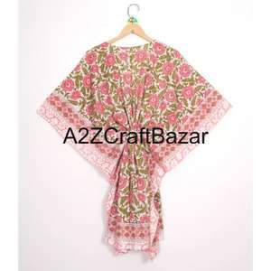 Robe kaftan d'été pour femme, en coton naturel respirant et écologique, imprimé bohème, longueur genou, cadeau pour elle - Product Image 2