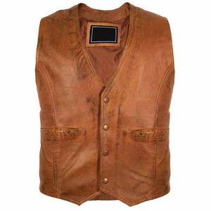 เสื้อกั๊กหนังผู้ชายกันน้ำสำหรับฤดูหนาวแบบกำหนดเองได้ พร้อมรายละเอียดกระดุม บริการ OEM หนังแท้ ปิดด้วยซิป เสื้อคลุมสำหรับใส่ด้านนอก - Product Image 1